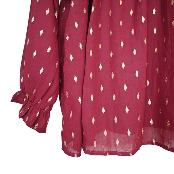 entro Women's S Burgundy Metallic Gold Dot Blouse NEW - Picture 6 of 8